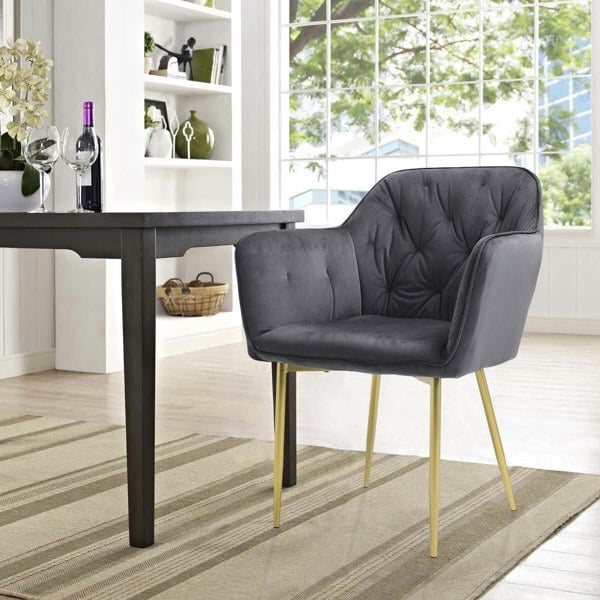 Stylish Gray Dining Chair with Gold Spray-Painted Legs and Velvet Upholstery Living and Home