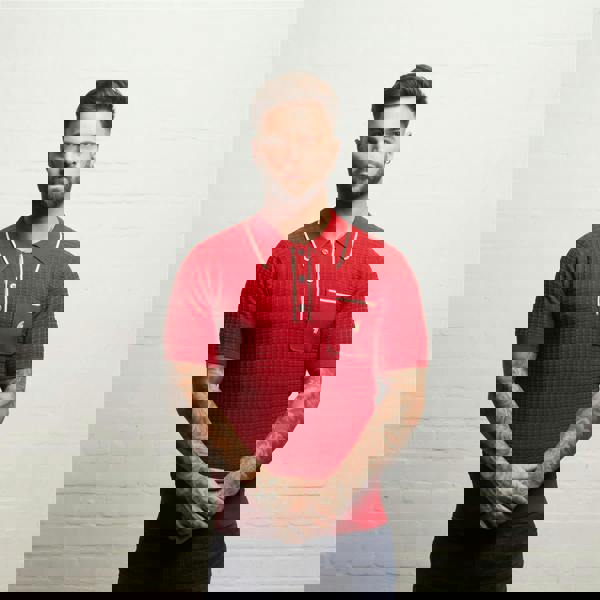 Gabicci V55GM28 Mens Roy Short Sleeve Archive Knitted Three Button Polo Gabicci Vintage - CHERRY