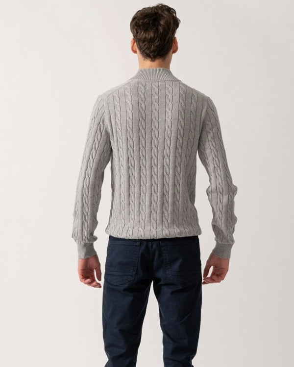 GANT Mens Cotton Cable Half Zip Jumper - 93 Grey Melange