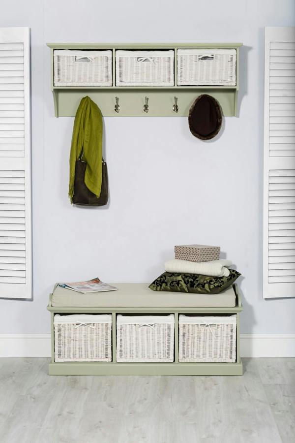 Statement Furniture Tetbury Large Hanging Shelf with White Wicker Storage Baskets