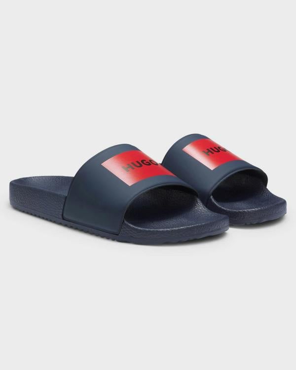HUGO Mens Timein Mens Slides with Logo Strap - Dark Blue 404 | CHO | Designer Mens Sandals
