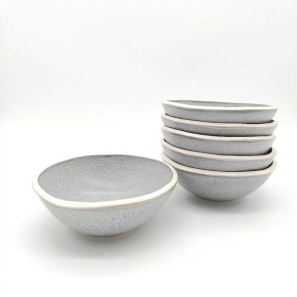 Reactive Grey Stoneware Dinnerware Set Nordic Pebble 6 Cereal Bowls 6.5"