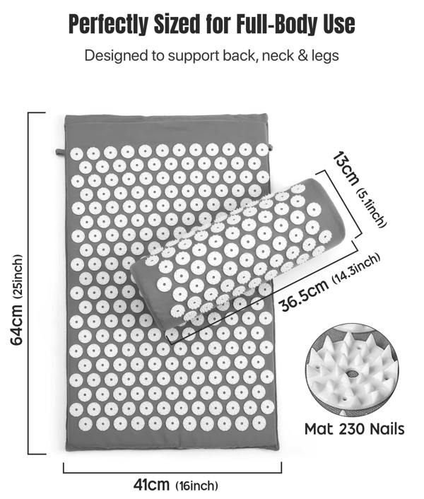 ROMIX Acupressure Mat and Pillow Set with Carry Bag, Spike Massage Mat for Back, Neck and Feet Relaxation