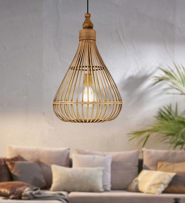 EGLO Amsfield 1-Light Caged Teardrop Rattan Single Pendant