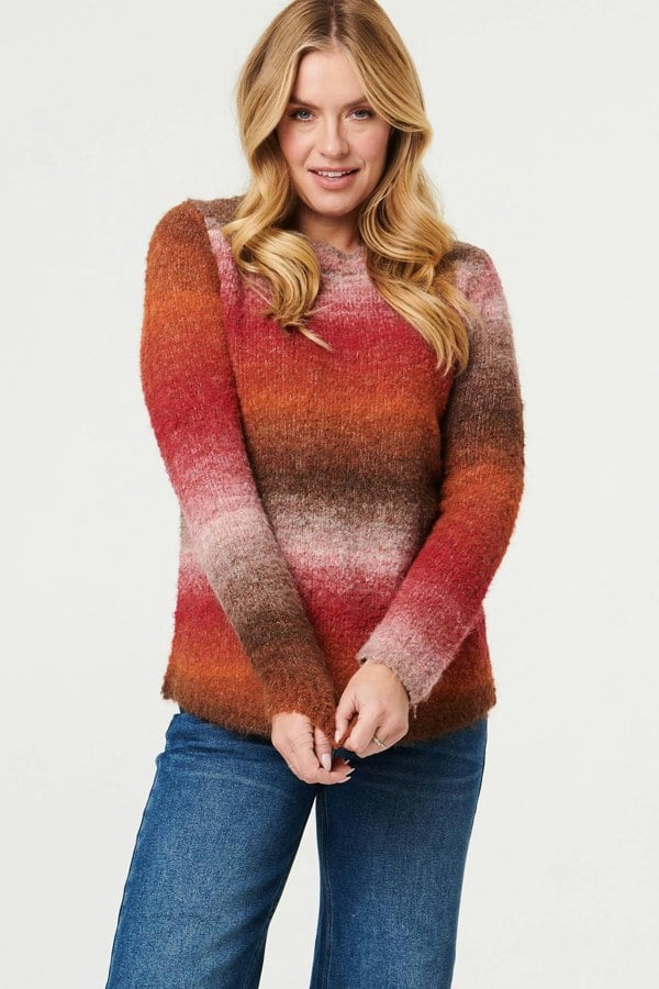 Red | Striped Textured Slim Fit Jumper
