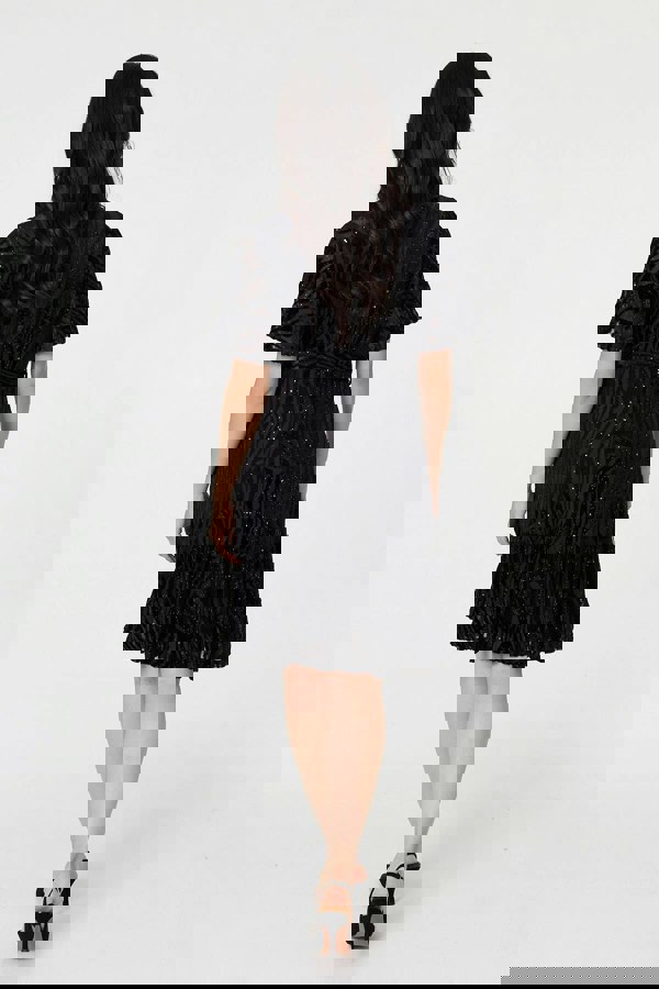 Black | Sparkly Textured Knee Length Dress