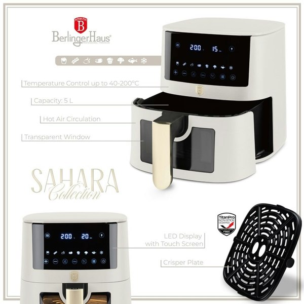 Air fryer, 5 L, visible window Berlinger Haus BH9490 Sahara