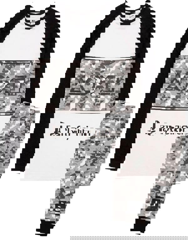 PlayStation Boys Grey Camo Logo Print Short Sleeve Long Leg Pyjama Set [dis]