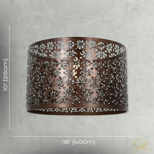 Moroccan Designed Large Bronze Metal Pendant Shade with Floral Decor Image 7
