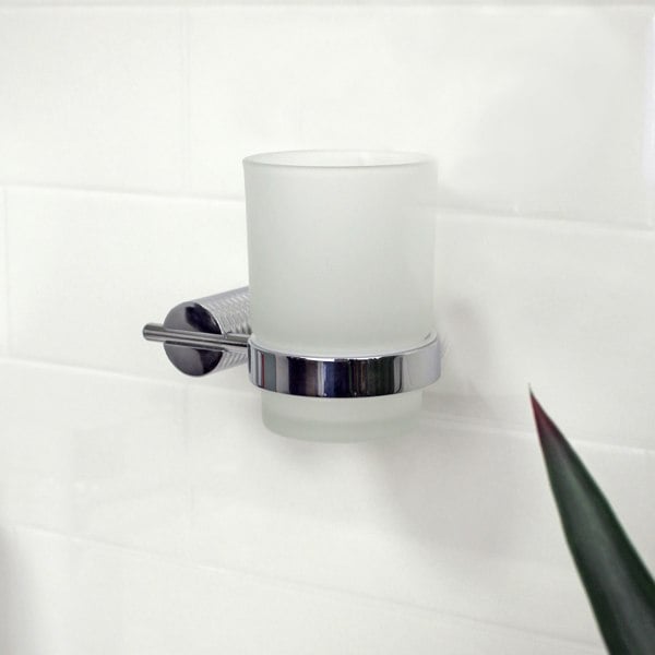 Showerdrape Vitality Chrome Stainless Steel & Frosted Glass Wall Mounted Toothbrush Holder