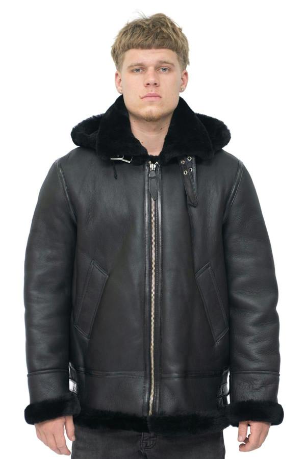 Infinity Leather Mens Hooded Sheepskin Leather B3 Flying Jacket-Harwich