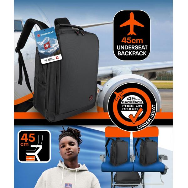 Crossgear Aero 45cm USB Cabin Backpack - 32L Water Resistant