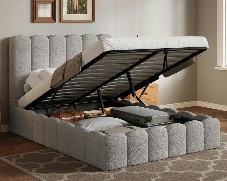 Groundlevel Kingsley Boucle Upholstered Gas Lift Ottoman Bed Frame