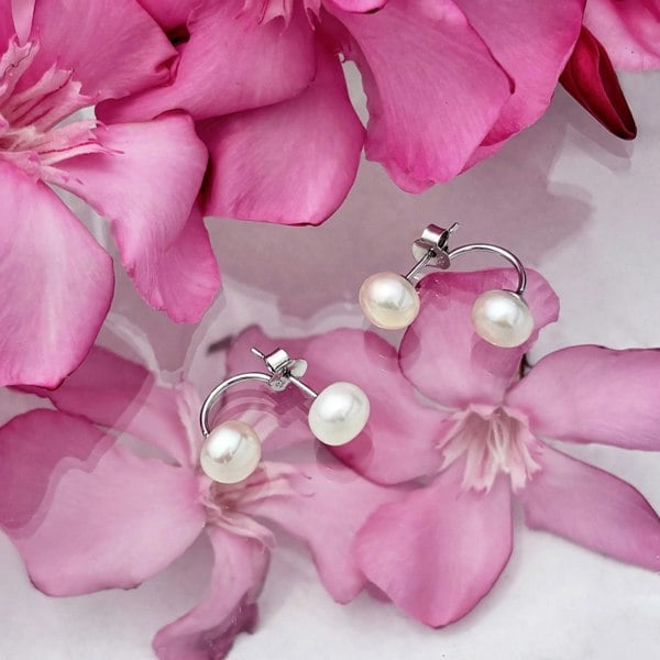 Freshwater pearl ear jacket earrings handcrafted from sterling silver by LENAE London.