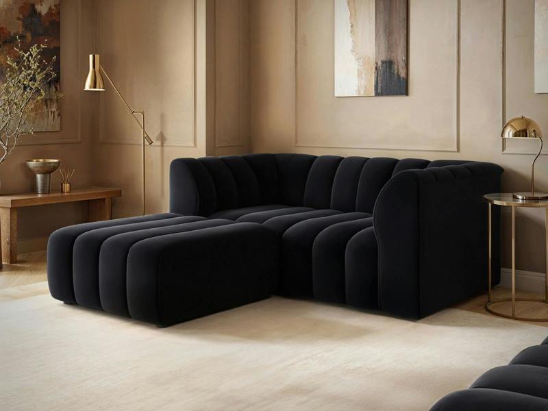 Halle 2 Seater with Footstool Black Velvet