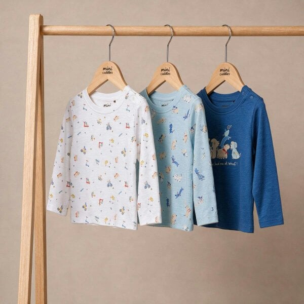 Mini Cuddles Puppy T-shirt (White & Blue), 3 Pack