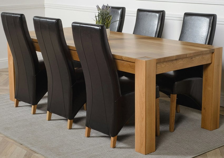 That's Furniture Kuba Extra Large Oak Dining Table with Lola Leather Chairs