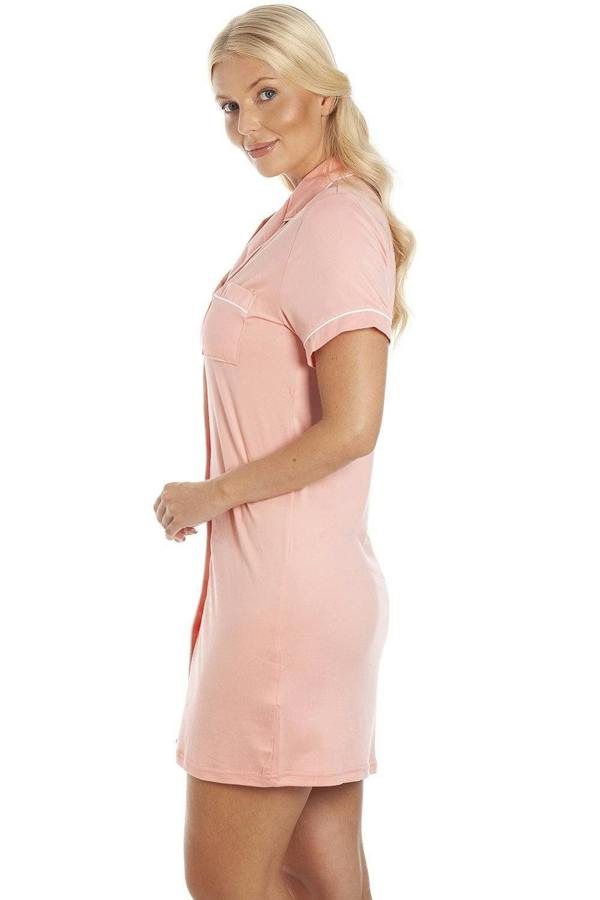 Womens Short Sleeve Plain Button Up Nightshirts