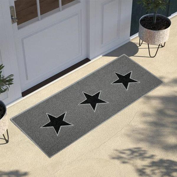 Nicoman Triple Stars Door Mat Runner - Black and Grey
