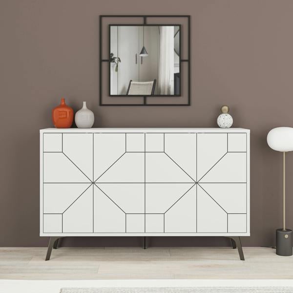 Decortie Dune Geometric 4 Door Sideboard with Metal Legs (W) 123cm