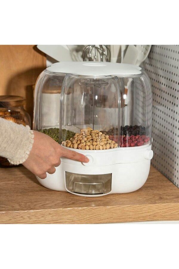Living and Home 6-Gird Round Cereal Dispenser Rotating Food Organizer Dry Grain Storage for Kitchen