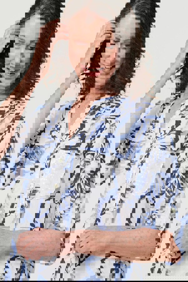 White | Floral Sequin Embellished Blouse Top
