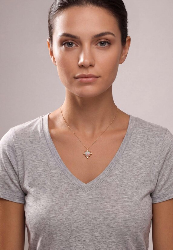 Latelita Angelique White Opal Heart Pendant Necklace Gold