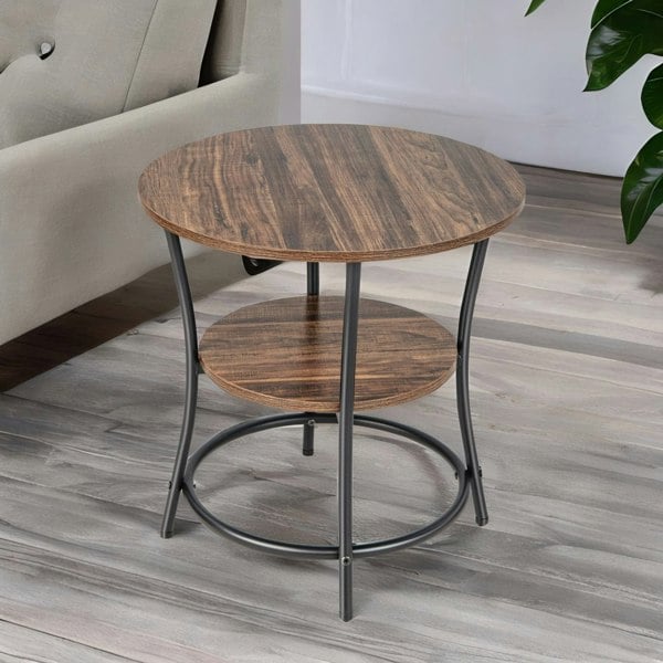 Rafaelo Mobilia Industrial Round Coffee Table With 2 Shelves