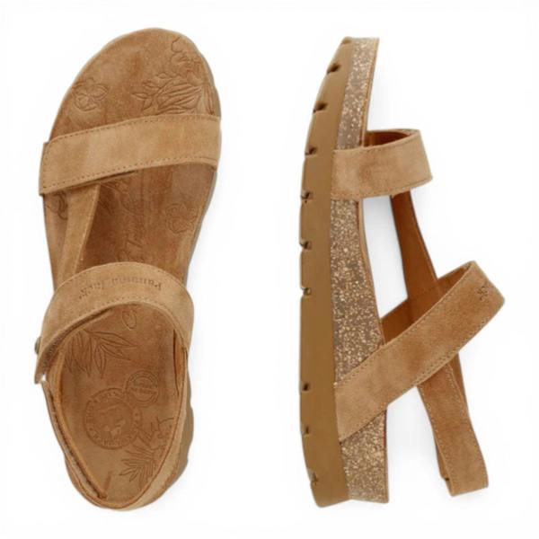 Panama Jack Women's Wedge Bark Brown Suede Leather Sandals - Selma B10