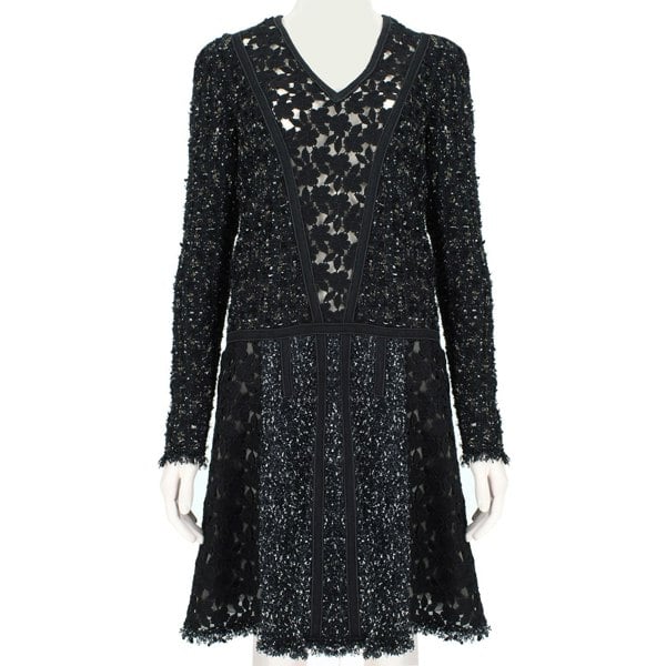 Giambattista Valli tweed, lace and mesh skirt in black, white and gold