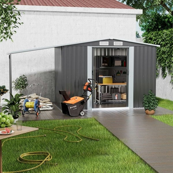 4×8 ft/ 6×8 ft Metal GardenStorage Shed with Log Storage Garden Sheds Living and Home