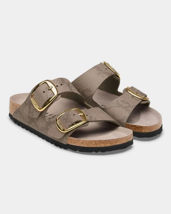 Birkenstock Arizona Big Buckle Synthetics Womens Sandals - Python Gray Taupe. Pair, front. 