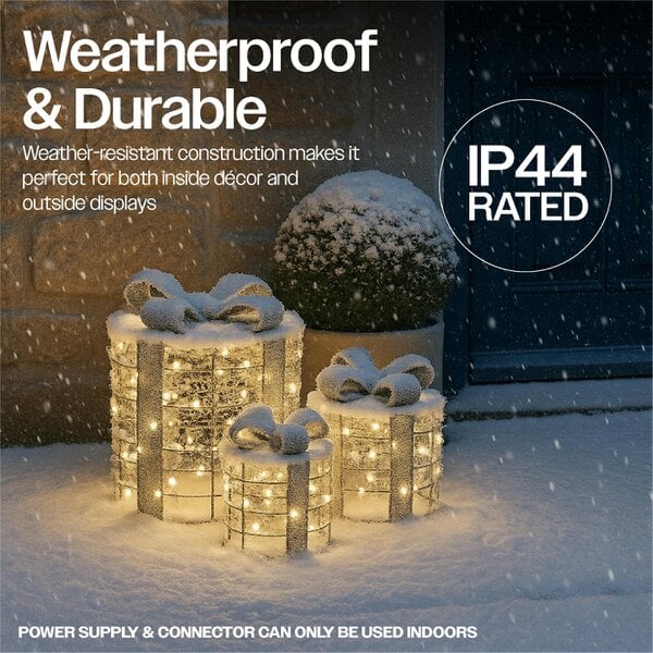 Scotts of Stow Xmas Haus Set of 3 Outdoor Christmas Holiday Festive Giftbox Decorations
