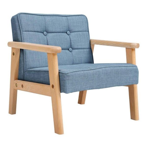 Blue MINI Single Children’s Sofa with Linen Fabric Upholstery Living and Home