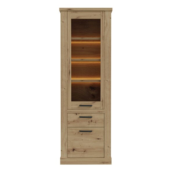 Wyld Haus Coppermere Artisan Oak Effect Tall Display Cabinet 2 Doors 1 Drawer