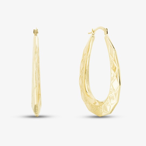 T. H. Baker 9ct Yellow Gold Large Patterned Creoles Hoop Earrings UER101Y
