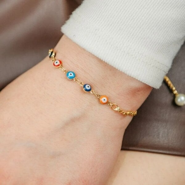 The Colourful Aura Multi-color Tiny Turkish Evil Eye Beaded Charm Adjustable Protection Bracelet