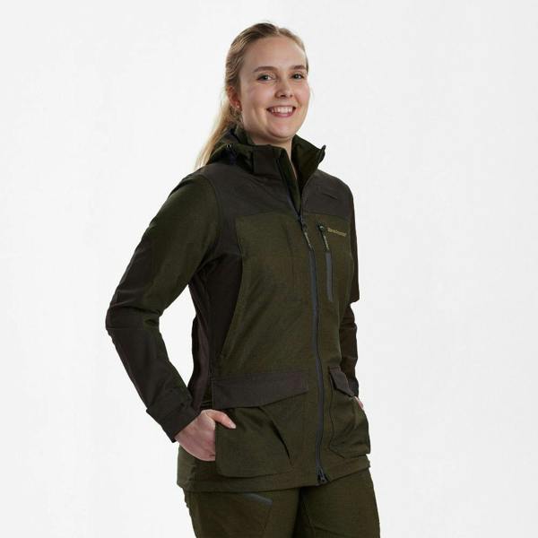 Deerhunter Lady Chasse Jacket women’s waterproof shooting jacket front angled view with zip pockets