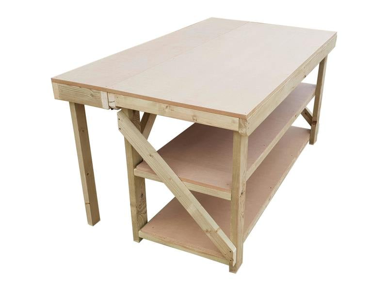Arbor Garden Solutions Wooden MDF Top Workbench With Extendable Working Surface and Double Shelf