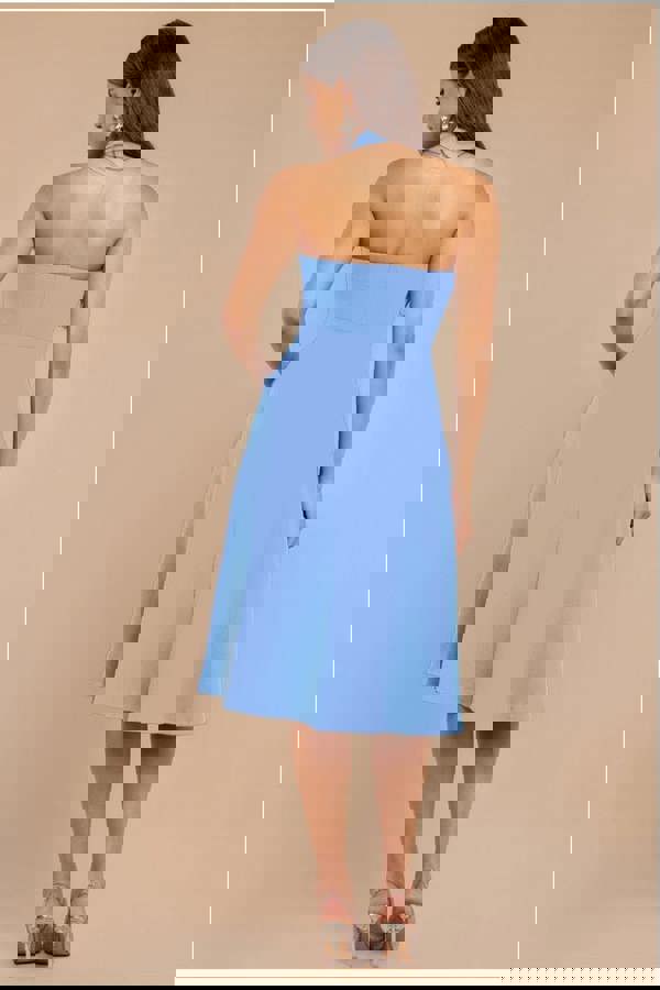 Frilled Halter Neck Strap Midi Dress - Cornflower Blue DR4205