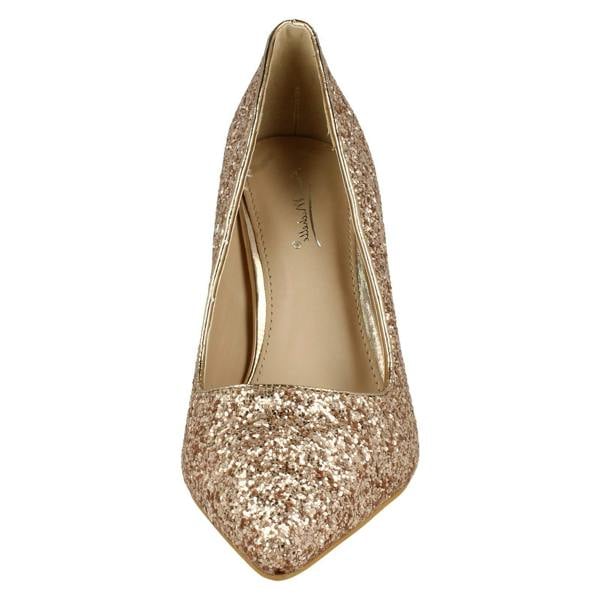 Anne Michelle Ladies Anne Michelle Pointed Toe Glittery Court Shoes