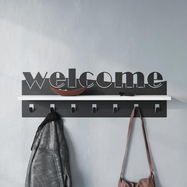 Decortie Modern Welcome Letter Wall Hanger Metal 7 Metal Hooks for Hanging Shelf Rack Hotels Hallway Bedroom