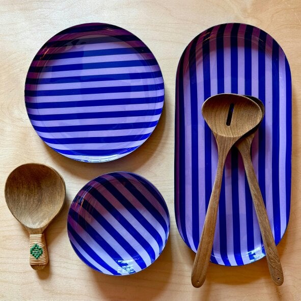 Love Frankie Large Stripy Oval Trays - 5 Colours Available - Large Oval Stripy Tray in Violet and Lavender