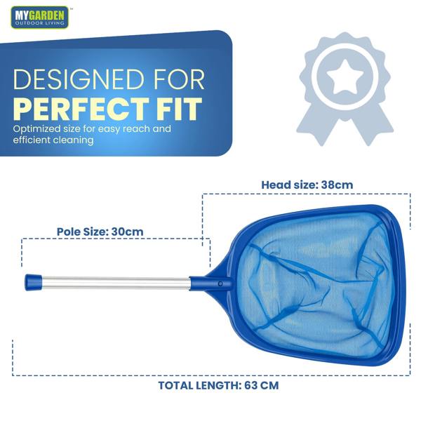 My Garden Outdoor Living Leaf Skimmer 63cm - Swimming Pool Skimmer with Fine Mesh - Lightweight Aluminum Pool Cleaning Net for Leaves, Bugs & Debris