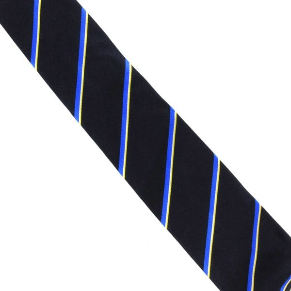 Dunhill regimental stripe patterned tie in a luxurious silk and cotton blend blue navy white yellow
