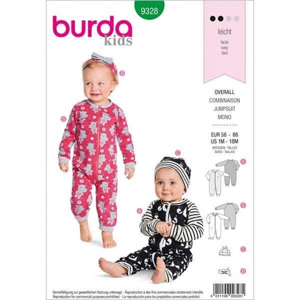 Burda Sewing Pattern 9328 Onesies For Babies, 1M-18M - Easy