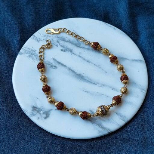 The Colourful Aura Indian Shiva Rudraksha Gold Beaded Hindu Bracelet