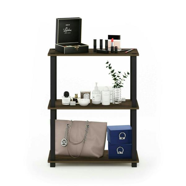 WALPLUS Space-Saving Turn-S-Tube 3-Tier Compact Multipurpose Shelf Display Rack with Square Tube, Columbia Walnut/Black for Home Office