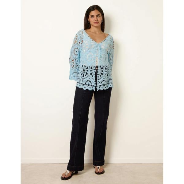 Blue Vanilla Long-Sleeved Crochet Cardigan