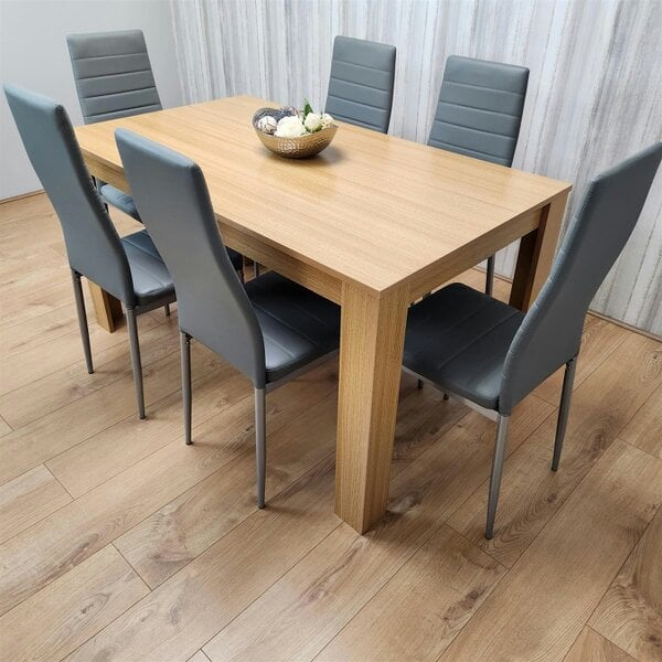 Kosy Koala Dining Set of 6 Dining Table and 6 Grey Faux leather Chairs Dinig Room Furniture